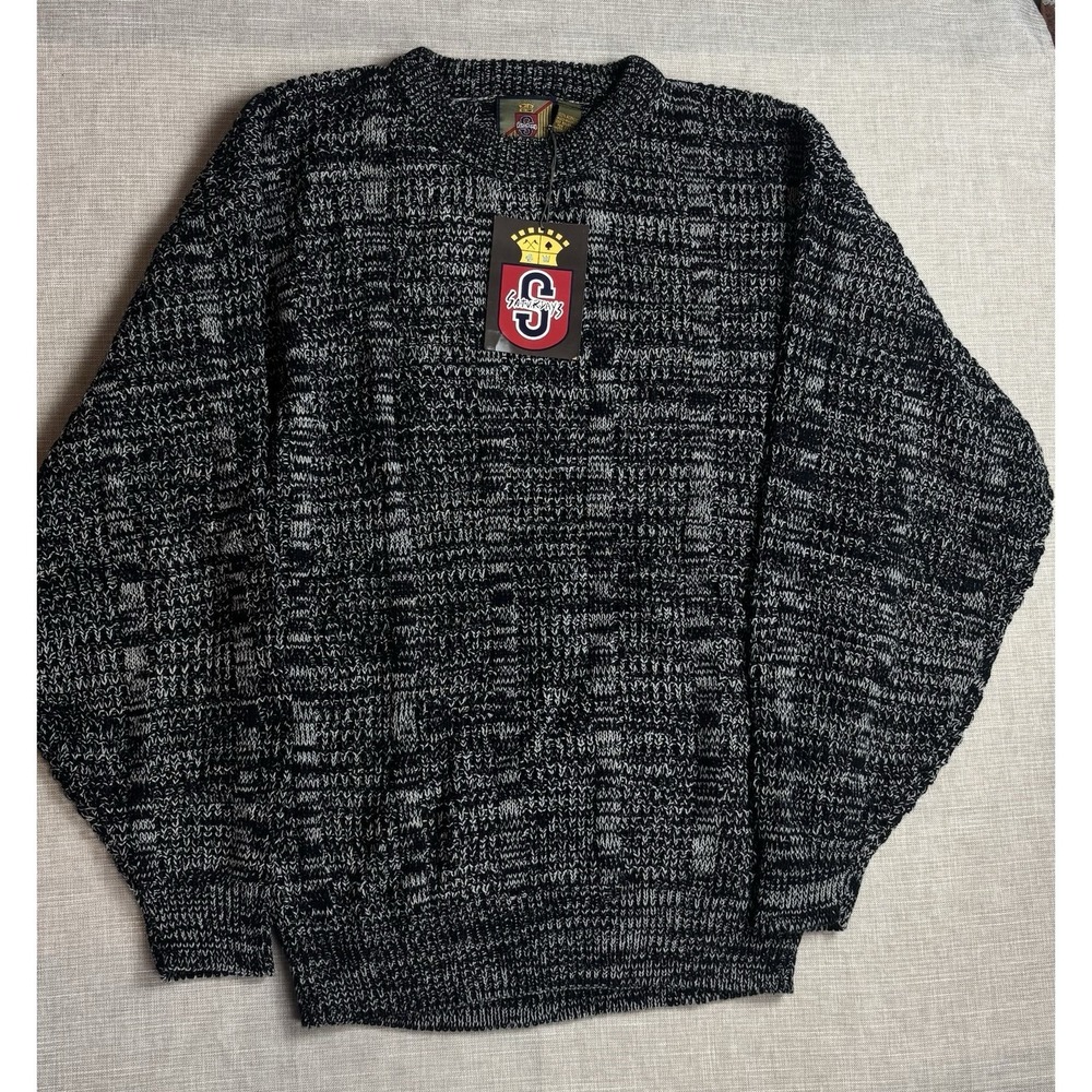 Saturday Mens Sweater Large Black Gray 3D Knit Heavyweight Pullover VTG Soft NWT